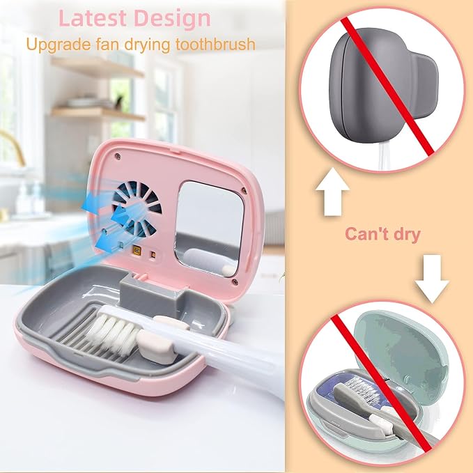 Toothbrush Travel Cover, Toothbrush Travel Case With Air Drying Function, Rechargeable Portable Toothbrush Travel Container (pink)