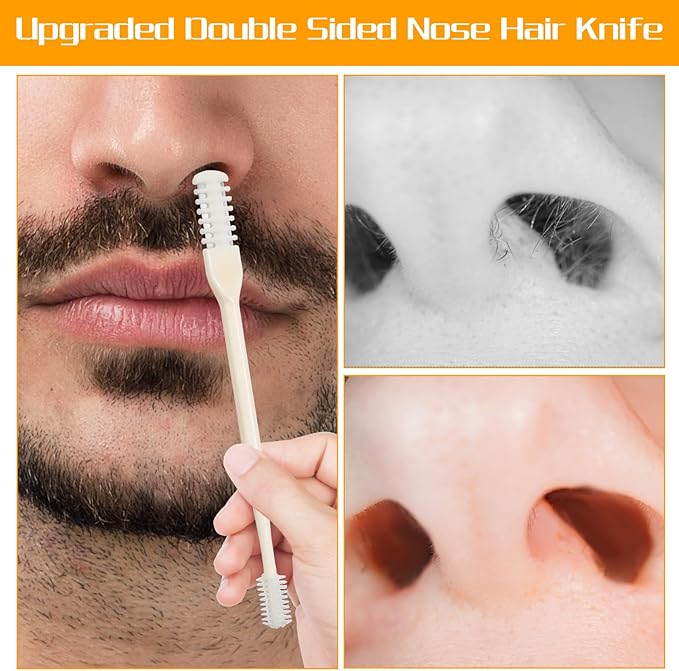 12 Pcs 2 in 1 Nasal Hair Cutter for Women Men, Double Sided Manual Nose Hair Trimmer Portable 360° Rotating Upgrade Nose Hair Knife with Soft Cleaning Brush Head, Travel Essentials (Cream)