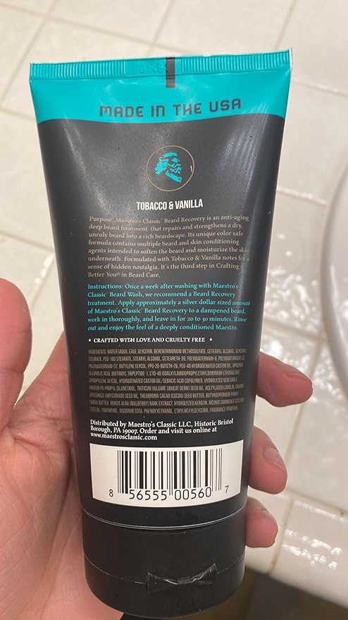 Maestro's Classic Beard Recovery Tube – Spirited Blend Moisturizer & Conditioner for Men | Hydrates, Softens & Revives | For All Hair Types & Daily Care, 8 oz