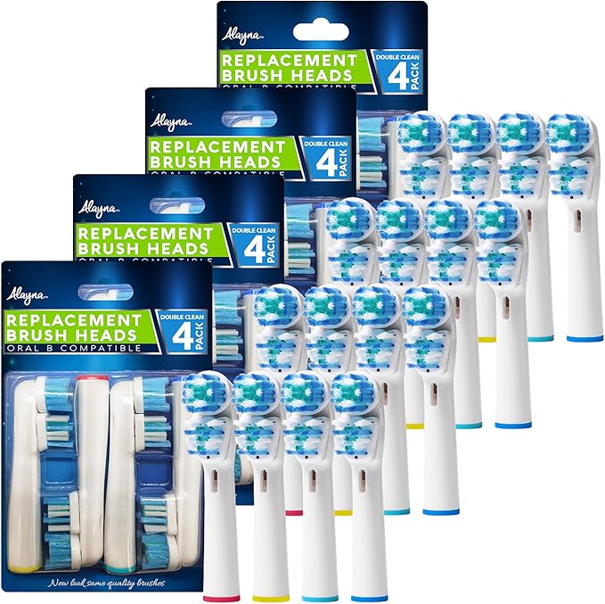 Replacement Brush Heads Compatible with Oral B Braun- Double Clean Design, 16 Pk Generic Electric Toothbrush Replacement Heads- Fits Oralb Pro 7000, 1000, 8000, 9000, 1500, 5000, Kids, Vitality & More