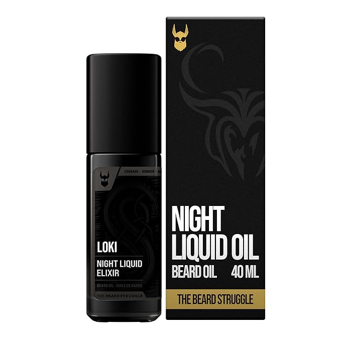 Beard Oil for Men by Beard Struggle - Night Liquid Elixir Beard Growth Oil - Natural Blend for Softens - Platinum Collection, Loki Unscented (1.35 Fl Oz)