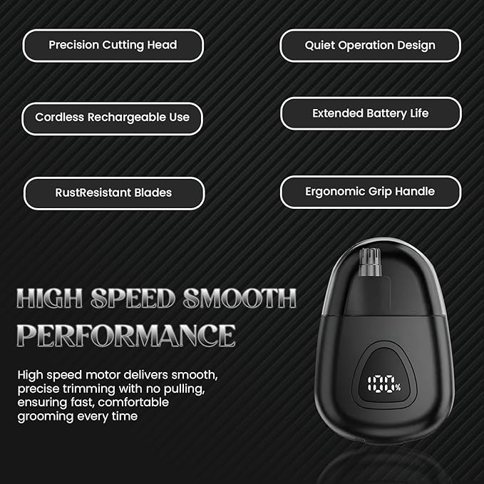 Nose Hair Trimmer for Men Women - Electric Nose Hair Clipper with Replaceable Stainless Steel Blade, Powerful Motor, Wet/Dry Use, Portable USB Rechargeable Design | Black
