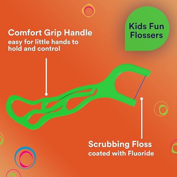 DenTek Fun Flossers – Kids Floss Picks with Wild Fruit Flavor, 90 Count (Pack of 2)