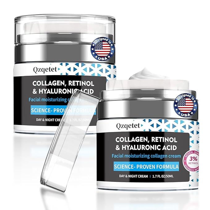 2pcs Face Cream Collagen, Retinol & Hyaluronic Acid Cream, 1.7 fl.oz Anti-Aging Facial Moisturizer, Daily Moisturizer Face Lotion for All Skin Tapes, Women and Men