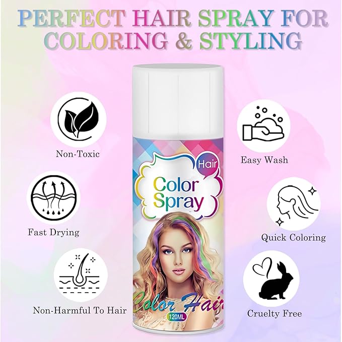 Temporary Hair Color Spray for Women and Kids, One-Time Use Hair Color Wax, Washable Disposable Natural Hair Spray Hair Strong Style for Party, Hollowen, Cosplay (Black, 120ML)