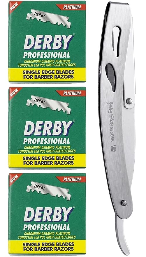 The Shave Factory Straight Edge Razor Kit - with Single Stainless Steel razors for men from (Matte, Derby Professional Single Edge)