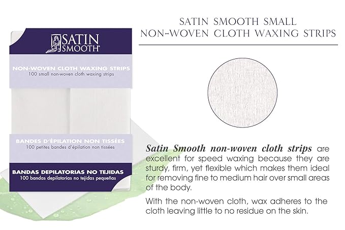 Satin Smooth Non Woven Wax Strips, Body and Face Wax Strips for Hair Removal, Cloth Waxing Strip for Women, Small, 100 ct, 2 Pack