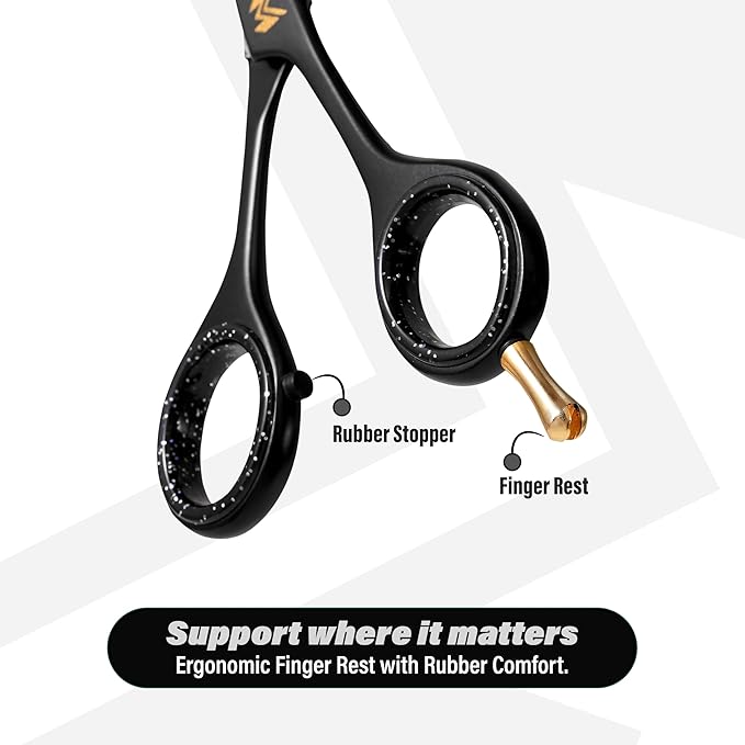 Barber Hair Cutting Scissors 6.5" – 420 Japanese Standard Stainless Steel Hair Scissors – Premium Shears for Professional Haircut – Black Sharp Shears with Hair and Beard Comb