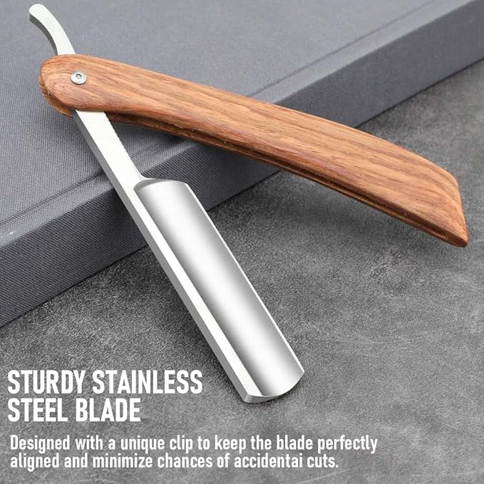 Straight razors for men Professional Straight Edge Barber Razor Premium Stainless Steel Shaver Razor with Shaving Strop for Men Home & Salon Grooming Using (NO.184)