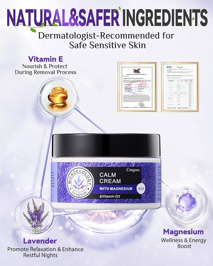 2025 Updated Magnesium Cream for Sleep: Nighttime Magnesium Lotion for Pain & Leg Cramps, Muscle Relaxation, Calm, Deep Hydration, Skin Care for Kid, Men, Women (Lavender), 3PC