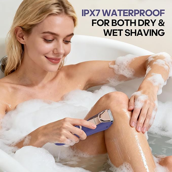 Electric Body Hair Trimmer Shaver - 3 in 1 Pubic Trimmer for Men - Bikini Trimmer for Women - No Nick Groin Ball Razor with Ceramic Blade Head, Wireless Dock Charging (Purple)