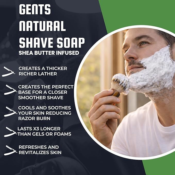GENTS Traditional Men’s Shaving Soap - 97% Natural Wet Shave Bar with Shea Butter & Glycerin - Rich Lather Formula for Smooth Shave - 3oz Bergamot