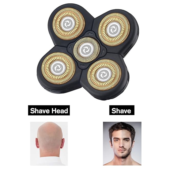 5D Men's Electric Shaver Replacement Heads Bald Replacement Heads Replacement 5 Heads Razor Blades Wet and Dry Compatible Waterproof with Blade Cover(Gold)