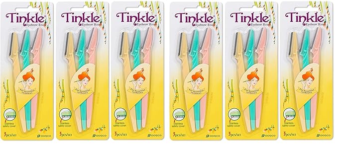 Tinkle Dermaplaning Tool 9ct, Dermaplane Razor for Women, Safe and Easy Peach Fuzz Remover, Eyebrow Trimmer with Protective Cover (6 Packs of 3), Stocking Stuffers