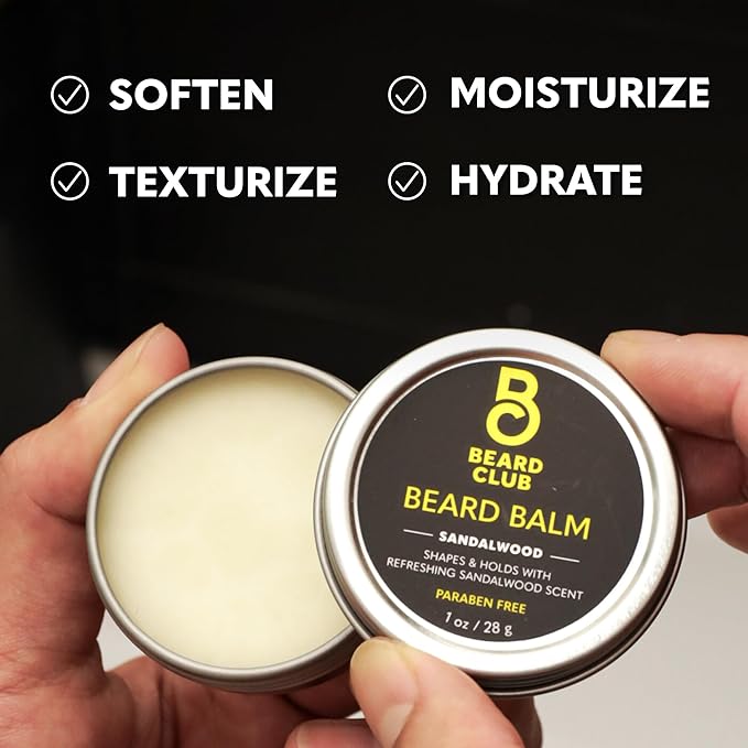 The Beard Club Premium Beard Kit for Men - Grooming & Care Kit - Cedar & Sandalwood Oil, Sandalwood Balm, Shampoo, Brush, Comb, Trimming Scissors, Straight Edge Razor - Gift Set