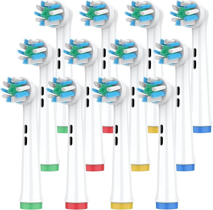 Replacement Heads Compatible with Oral B Braun Pro 100, 500, 1000, Vitality, Smart, Genius, Cross Bristles for Deeper Plaque Removal, Pack of 12 Electric Toothbrush Heads Refills, White