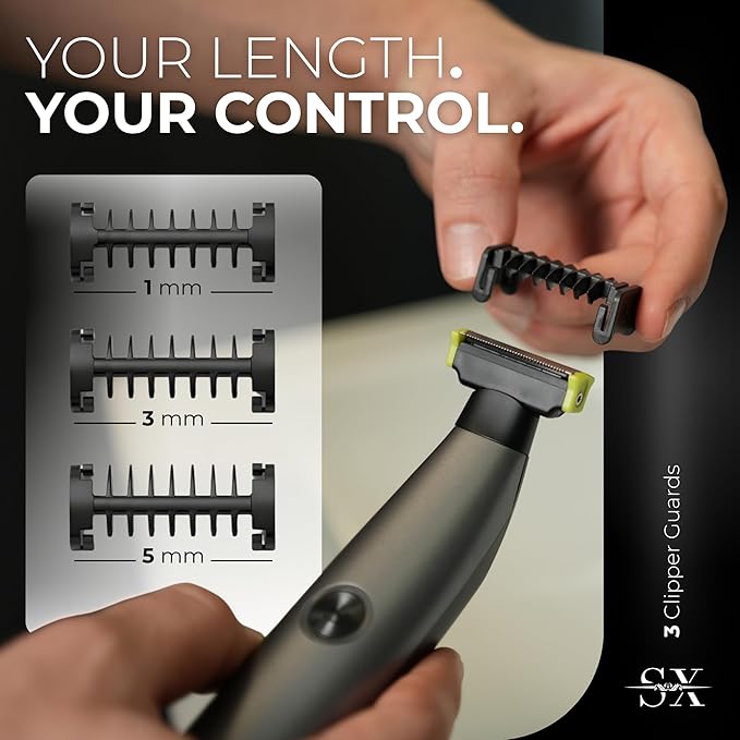 SX-PRO Body Hair Trimmer & Electric Razor for Men | Skin-Safe Razor Blades for Sensitive Areas | Pubic Hair, Chest, Legs, Bikini & Full Body Shaver, Rechargeable Waterproof | Silver