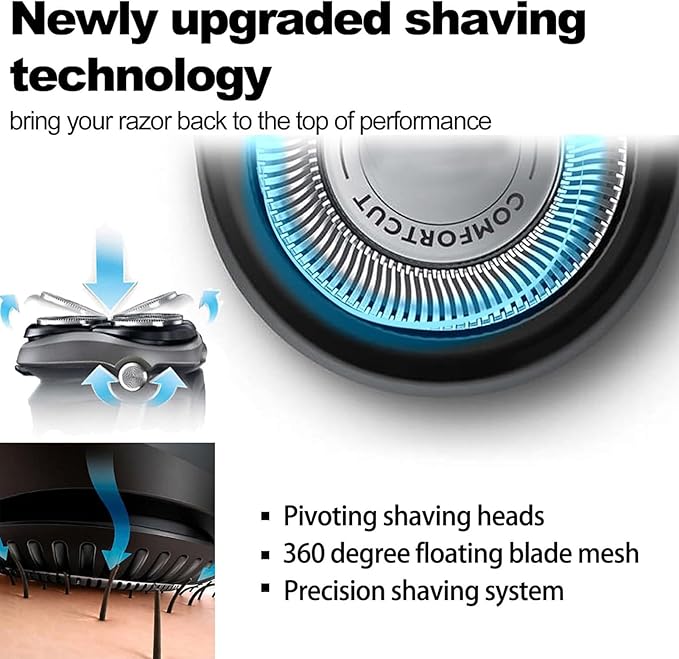 SH50 Shaver Replacement Heads Compatible with Philips Norelcos Series 5000 Razors, Rotary Replacement Blades with High Performance - Fast, Smooth and Close, 6Packs.