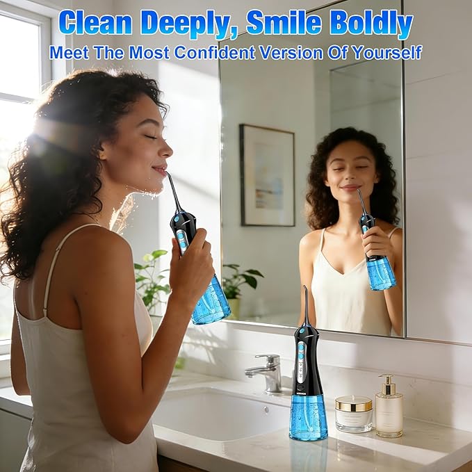 Water Dental Flosser Pick for Teeth: Cleaning and Flossing with 3 Mode from 30-100 Psi, Ipx7 Waterproof Portable Rechargeable Cordless Oral Irrigator for Adults Braces and Dental Care Home Travel