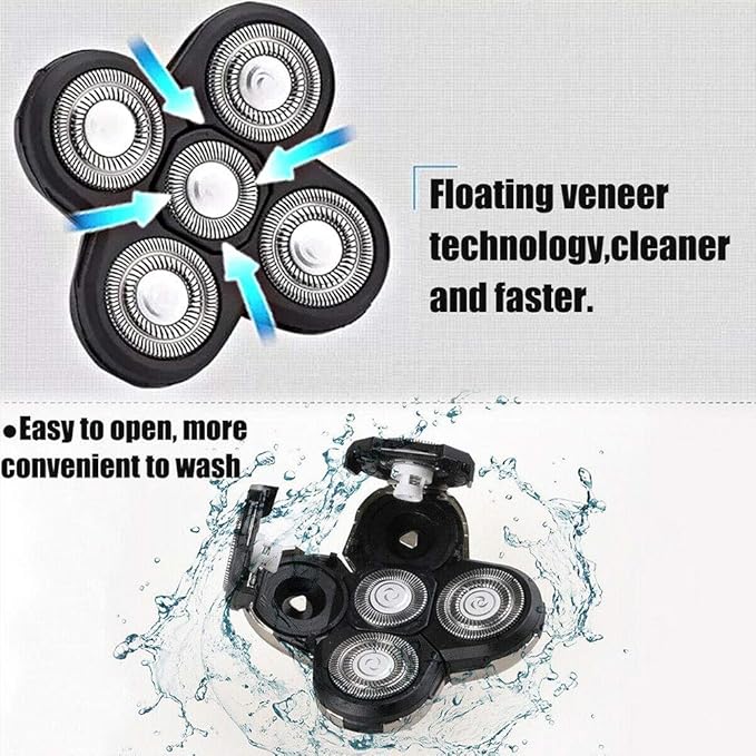 Men Electric Shavers Replacement Heads, 5 Heads Beard Replacement Blade Razor Replaceable Alternate Floating Washable Blade Trimmers Head (Black)