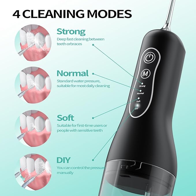 Water Flosser for Teeth Cordless: 260ML Portable Oral Irrigator with DIY Strength for Daily Oral and Braces Care, 4 Modes & 5 Jet Tips, 40-Day Battery, IPX7 Waterproof Dental Flosser for Home Travel