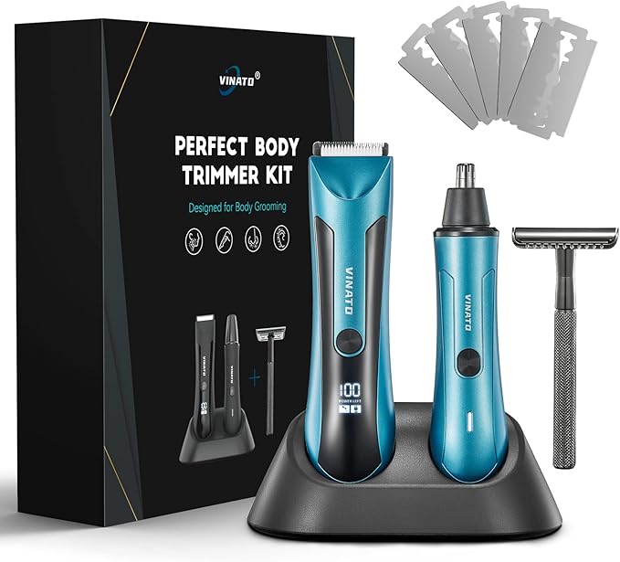 VINATO Electric Trimmer Set - All-in-one Mens Grooming Kit, Body & Beard Razor, Nose Trimmer