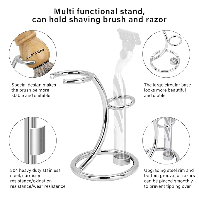 Shaving Brushes Kit For Men, 4 In 1 Shaving Brush Set Includes Hair Bristle Shaving Brush, Stainless Steel Shaving Bowl, Shaving Stand with Razor Holder and Shaving Soap