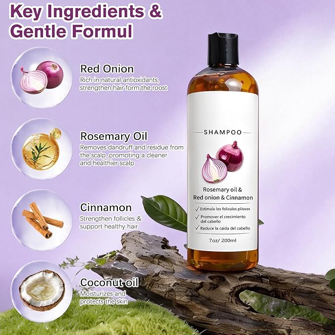 Rosemary Shampoo with Onion & Biotin,Shampoo,With Rosemary Oil, Red Onion, Cinnamon, Effectively Prevent Hair Loss,Support Hair Regrowth For Women Men