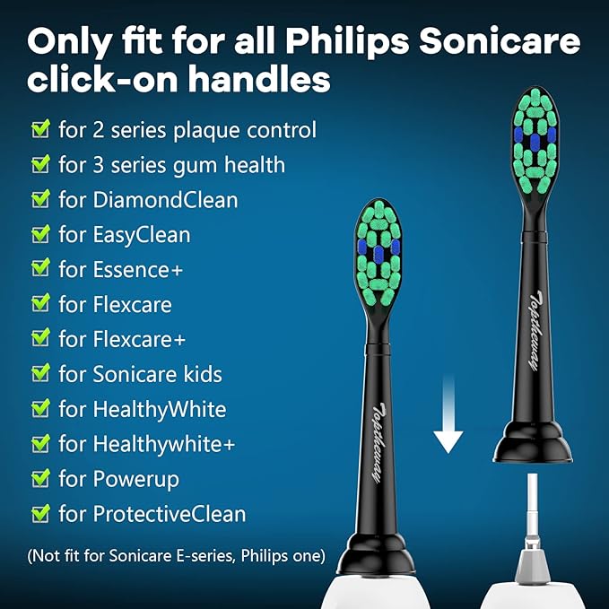 Toptheway Replacement Toothbrush Heads Compatible with Philips Sonicare Protectiveclean Dailyclean Plaque Control Electric Toothbrush 4100 5100 5300 C2 W2 G2 Black, 6 Pack