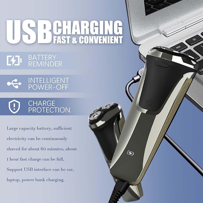 Electric Razor for Men, Electric Razor Pro, Ipx7 Waterproof Cordless Shaver with 90-Min Runtime, 4D Floating Head Rotary Shaver, Fast Charging (Black)