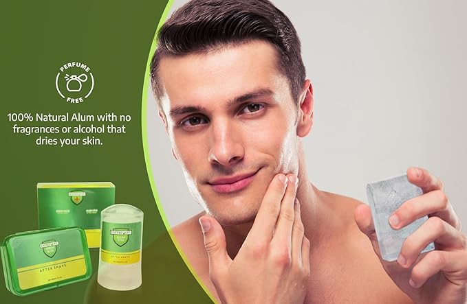 Natural Alum Block Aftershave Care - 3.5 oz / 100g, Shaving Essential for Men - Skin Soothing Styptic Green Blok - Prevents Razor Nicks - Post Shave with Portable Travel Case – Combo Pack