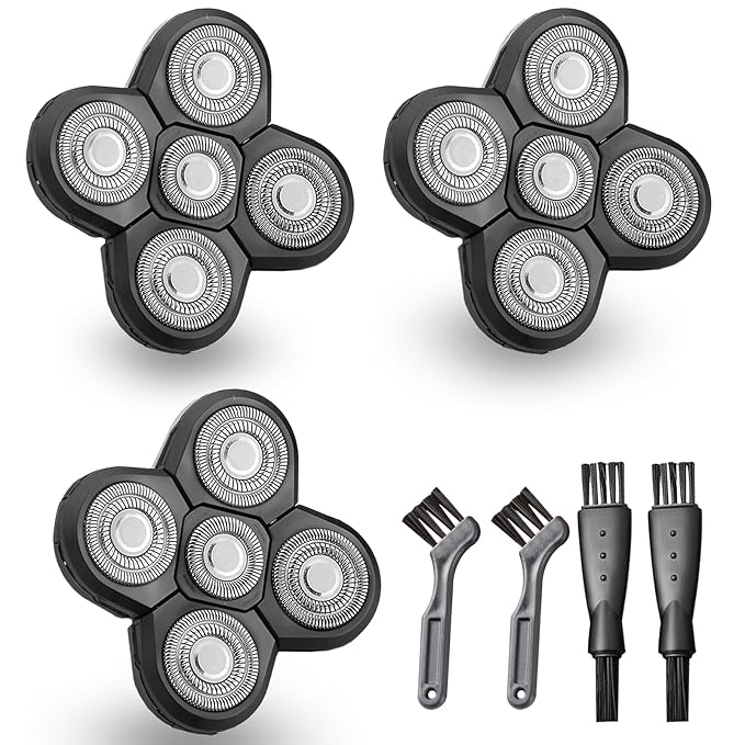 3Pcs 5 Head Shaver Replacement Blades for Freebird Head Shaver, Universal 5 Blades Shaver Replacement Heads for Electric Razor Shaver Head, Bald Men Freedom Grooming Head and Face, Black