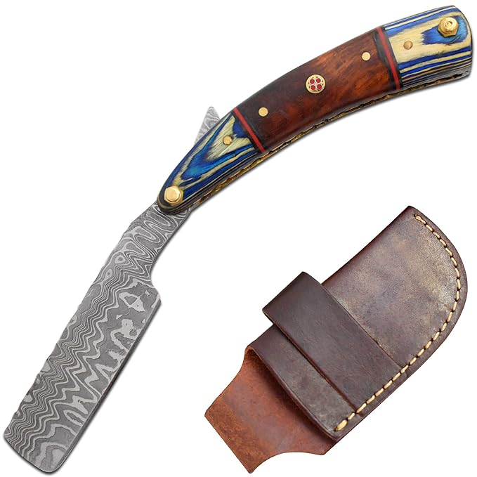 Straight Razor | Straight Edge-Razor Sharp High Hardness Real Damascus Steel Cutthroat Straight Edge-Blade | Barber Razor (350)