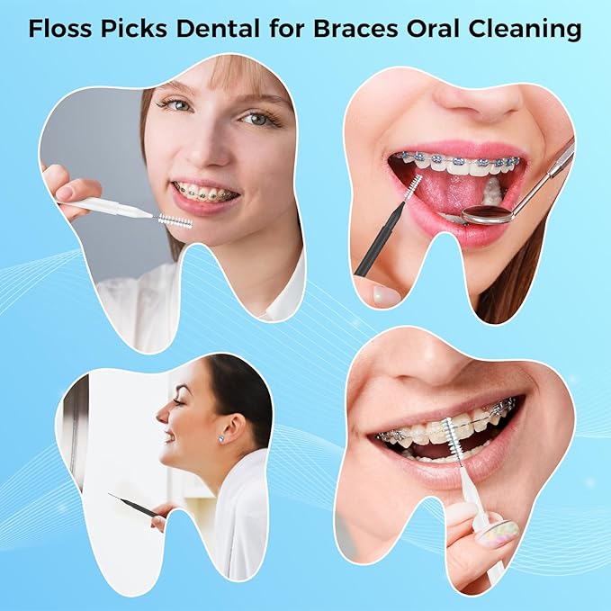 100 Pcs Interdental Brushes, Braces Flossers for Cleaner Braces Brush Soft Dental Brushes Toothpicks Dental Floss Picks Dental for Braces Oral Cleaning(Black, White)