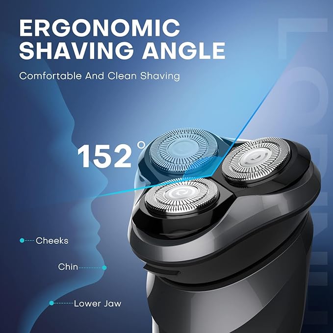 Men's Electric Shaver - LOBINH 3D Rechargeable Waterproof IPX7 Wet & Dry Shaving Electric Razor Rotary Shaver for Men with Pop-up Sideburn Trimmer,1 Hour Fast Charging, LCD Power Indicator - PA188