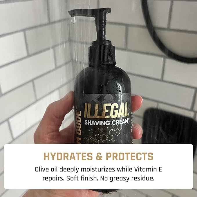 Derm Dude Illegal Shave Cream for Men | Ultra-Slick Shaving Cream for Sensitive Skin | Fights Razor Burn, Bumps, Nicks & Cuts | Smooth Glide Formula – MVP Scent, 8oz
