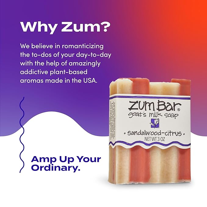 Zum Indigo Wild Goat's Milk Soap Bar - Bar Soap for Hands & Body Made with Essential Oils - 3 oz - Sandalwood Citrus (3 Pack)