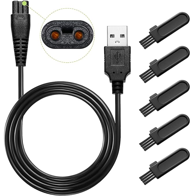 Honoson Head Shaver Power Cord Replacement Electric Shaver Charger Razor Cord USB Cable Charging Data Line and 5 Pieces Cleaning Brush Hair Clipper Compatible with Pitbull/norelco 9188 3188