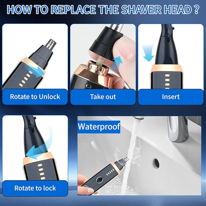 Nose and Ear Hair Trimmer for Women Men,2 in 1 LED Display Eyebrow Hair Trimmer with USB Rechargeable,Portble Waterproof Facial Hair Removal with Dual-Edge Blades for Travel (Black Gold)