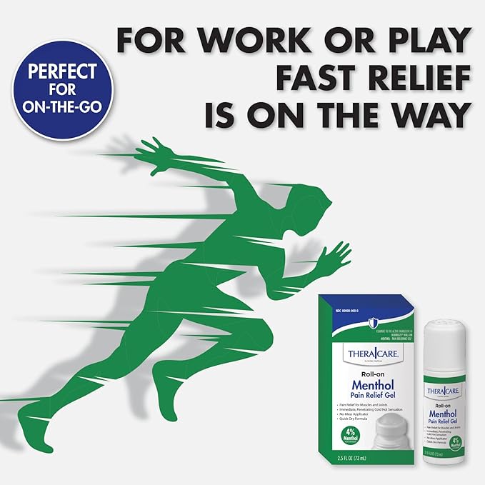TheraCare 4% Menthol Roll-On | Cold Hot Sensation | Pain Relief Gel | 2.5 oz. 73 mL | Non-Greasy Formula | Immediate Penetrating Action | Topical Analgesic
