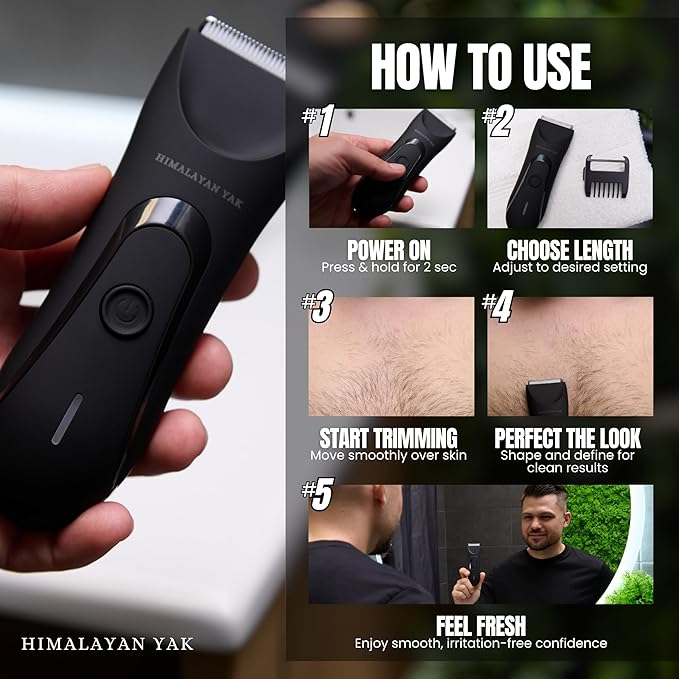 Dual-Head Electric Body Hair Trimmer for Men & Women, Waterproof Groin & Bikini Shaver, Wet/Dry Groomer with Replaceable Ceramic Blades,USB Recharge Dock, Hygiene Razor for Full-Body Use