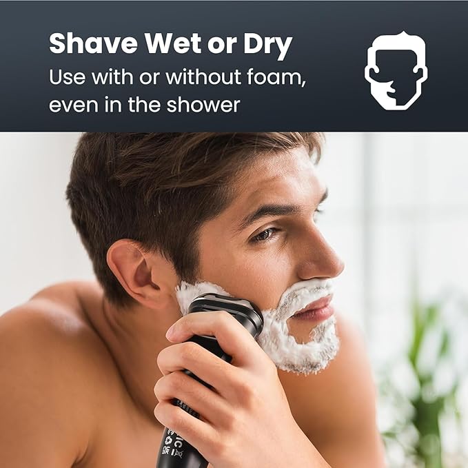 Electric Razor for Men Waterproof - Wet/Dry Cordless Rotary Shaver - Precision Blades Sensitive Skin Care, USB Fast Charging & Pop-up Trimmer Luxury Black Upgraded