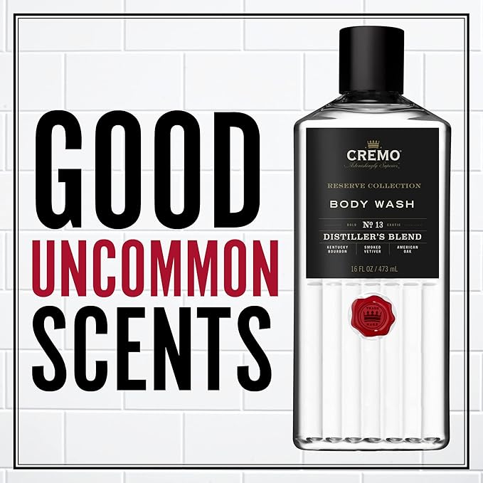 Cremo Rich-Lathering Distiller’s Blend (Reserve Collection) Body Wash, An Elevated Blend with Notes of Kentucky Bourbon, Smoked Vetiver and American Oak, 16 Fl Oz (Pack of 2)