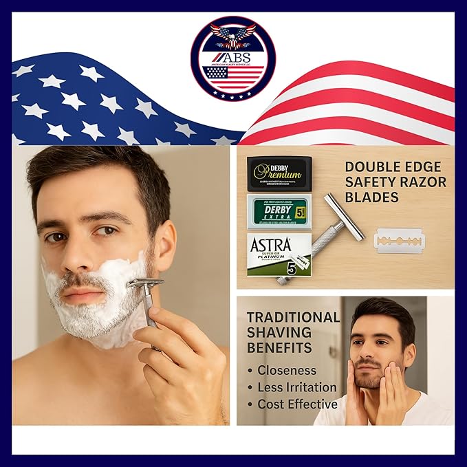 Double Edge Safety Razor Blades Sampler Pack for Men-Includes 3 Top Global Brands: Dorco Astra Derby-Comfortable Shaving –Fits All Double Edge Safety Razors (50)
