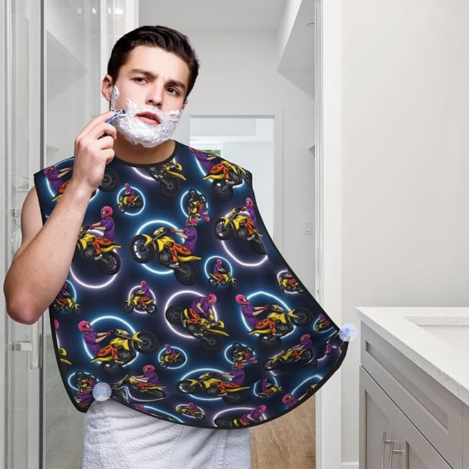 Ultimate Shaving Bib, Beard Trimming Apron with Hair Catcher, Motocross Dirt Bike Cool Motorcycle