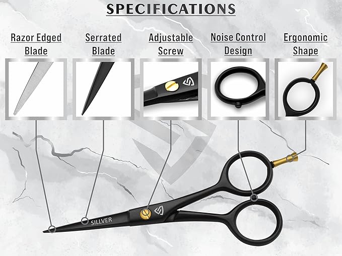 Professional Mustache Scissors 5 Inch, Razor Edged and Serrated, Beard Comb, Mustache Comb, Pouch -Beard Trimming Scissors for All Facial Hair– Grooming Scissors