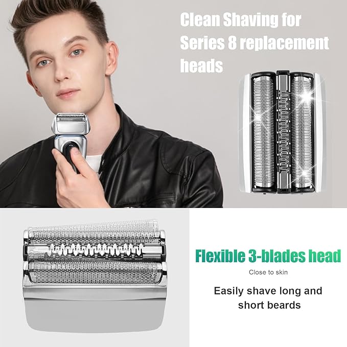Series 8 83M Electric Shaver Head Replacement,Compatible with Braun S8 Replacement Head Electric Razor Blades Model 8370cc,8340s,8350s,8467,2 Pack