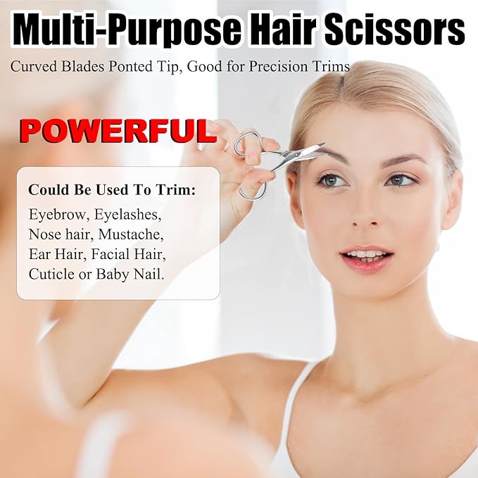 Premium Facial Hair Small Grooming Scissors For Men Women - Eyebrow, Nose Hair, Mustache, Beard, Eyelashes, Ear Trimming Kit - Pointed Tips Blades