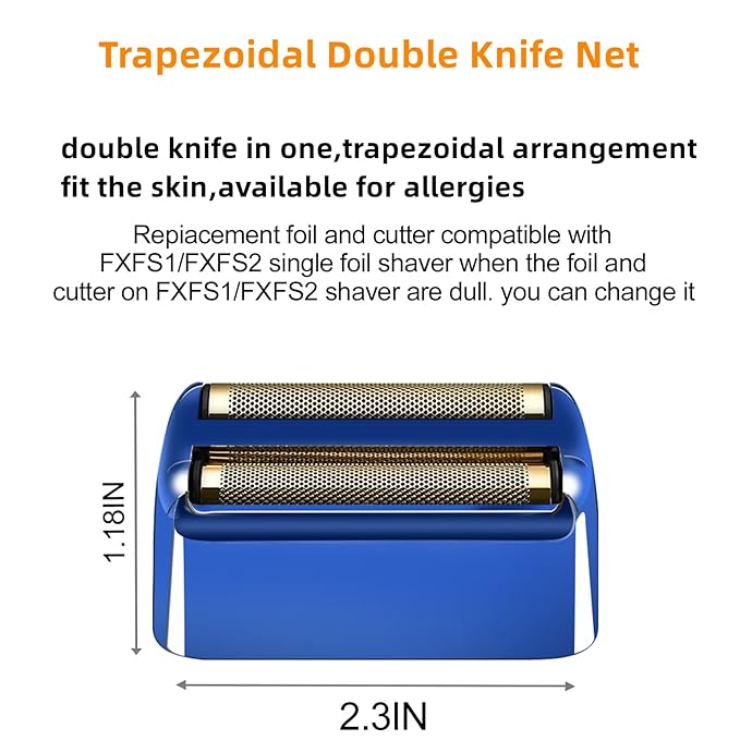 2 Pack Shaver Replacement Foil and Cutters compatible with BaBylissPRO Double FXFS2 Metal shaver foil replacement,Blue