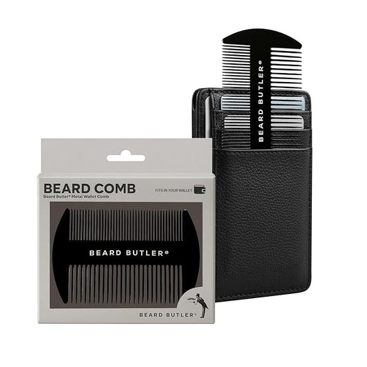 Beard Butler® 'The Original' Metal Wallet Comb – Slim Credit Card Beard & Mustache Comb for Men – Portable Stainless Steel – Fits in Wallet or Pocket – Perfect Beard Gift - Black